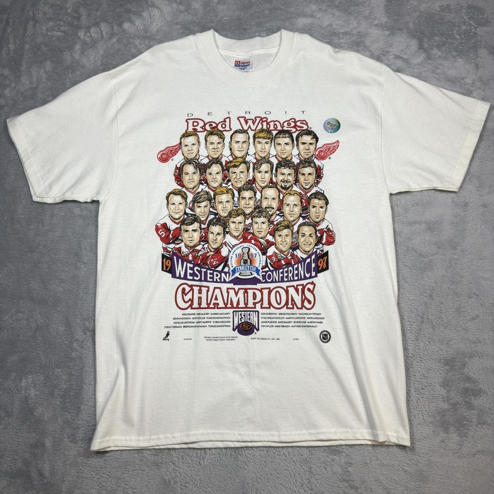 Vintage Detroit Red Wings Shirt Mens Large NHL Hockey Western‎ Conference 90s